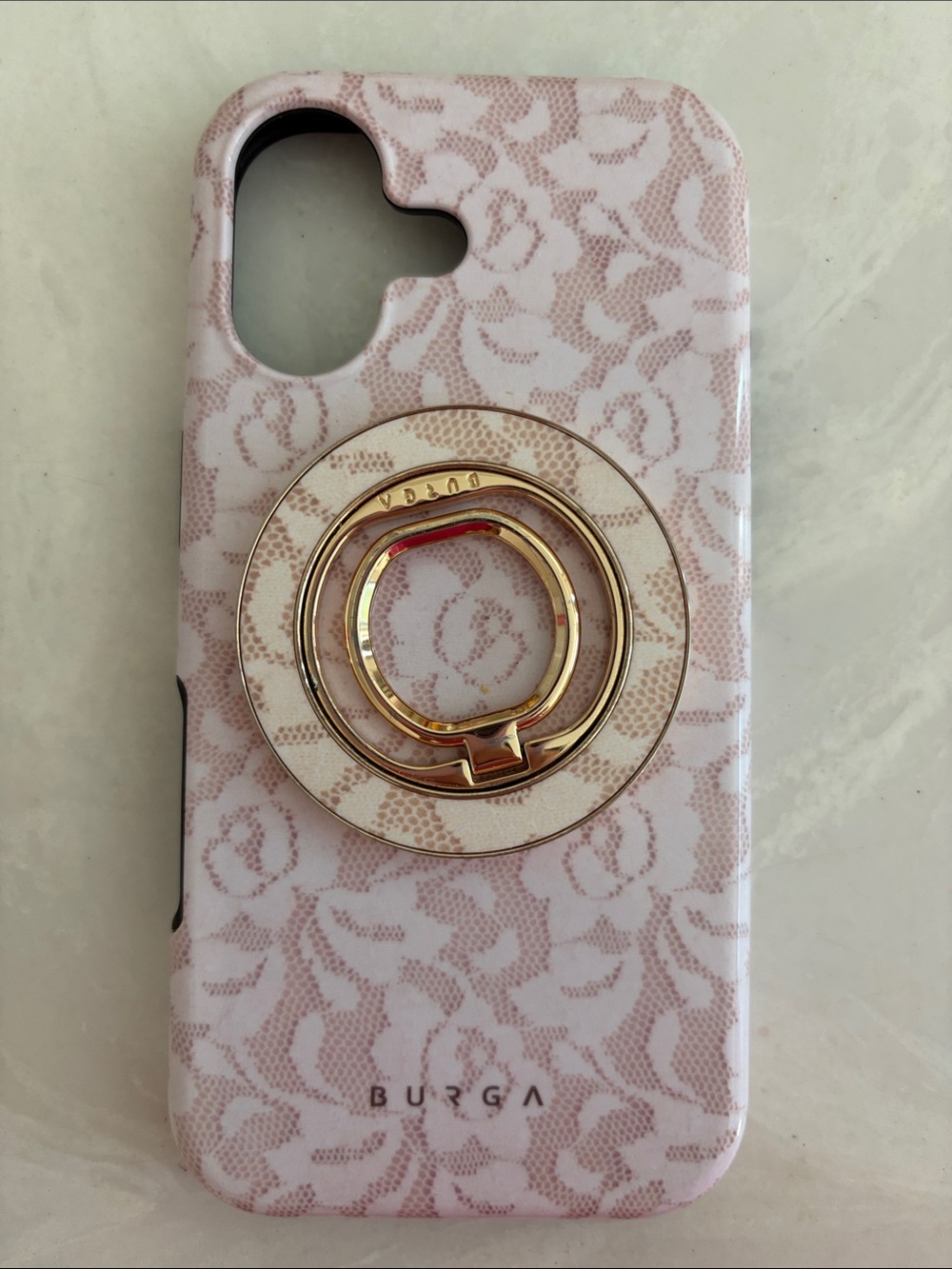 BURGA Pink Lace Phone Case with Gold Ring Grip